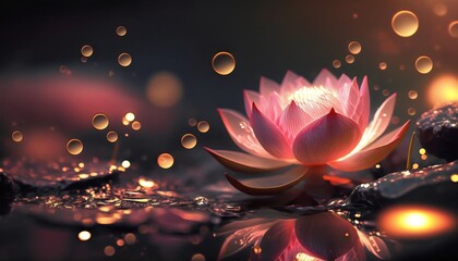 Pink lotus flower on water created with AI