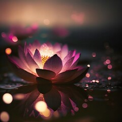 Pink lotus flower on water created with AI - obrazy, fototapety, plakaty