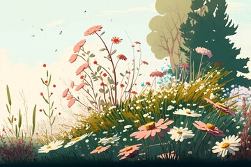 Illustration of a meadow in spring