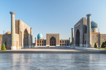 Awesome view of the Registan Square in Samarkand, Uzbekistan