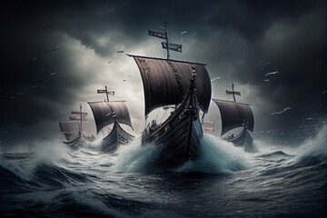 vikings ship in the sea