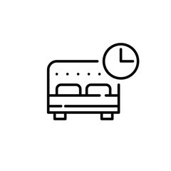Sleep routine. Double bed and clock. Pixel perfect, editable stroke icon