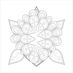 Hand Drawn Flowers for Adult Anti Stress of coloring page in Monochrome  Isolated on White Background.-vector