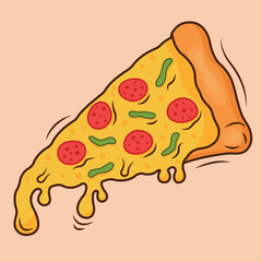 vector illustration of pizza stuffed with sausage and cheese. vector slice of pizza. cartoon style pizza