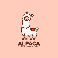 Vector Logo Illustration Alpaca Mascot Cartoon Style.