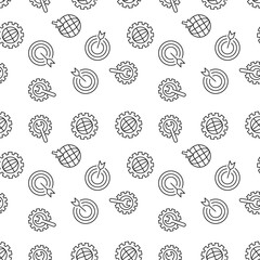 Vector seamless pattern of arrow, gear, globe on white background. It can be used for printing on various surfaces