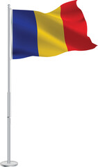 Isolated waving national flag of Romania on flagpole
