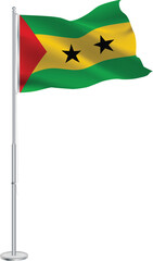 Isolated waving national flag of Sao Tome on flagpole