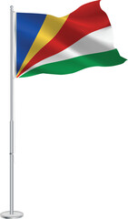 Isolated waving national flag of Seychelles on flagpole