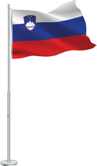 Isolated waving national flag of Slovenia on flagpole