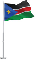 Isolated waving national flag of South Sudan on flagpole