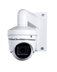 Wall mounted turret security camera with varifocal lens for high resolution video surveillance.