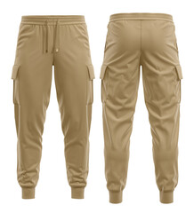 Jogging pants cargo style, With rib cuff, khaki color