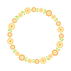Cute Round Floral Frame Border. Simple minimal flower wreath arrangement perfect for wedding invitations and birthday cards