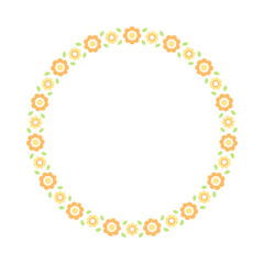 Cute Round Floral Frame Border. Simple minimal flower wreath arrangement perfect for wedding invitations and birthday cards