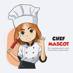 Happy woman chef mascot logo design vector illustration
