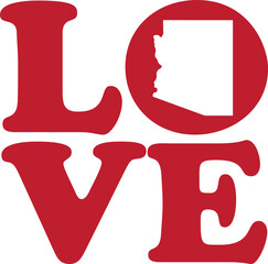 LOVE Arizona State Red Outline Vector Graphic Illustration Isolated