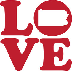LOVE Pennsylvania State Red Outline Vector Graphic Illustration Isolated