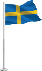 Isolated waving national flag of Sweden on flagpole