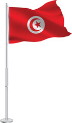 Isolated waving national flag of Tunisia on flagpole