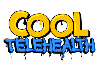 Cool Telehealth. Graffiti tag. Abstract modern street art decoration performed in urban painting style.