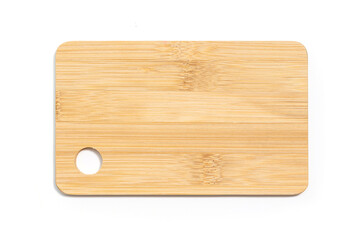 Wooden chopping board isolated on white background.