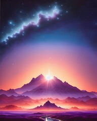 cosmos over mountain sunrise Generative AI., AI., Generative 
