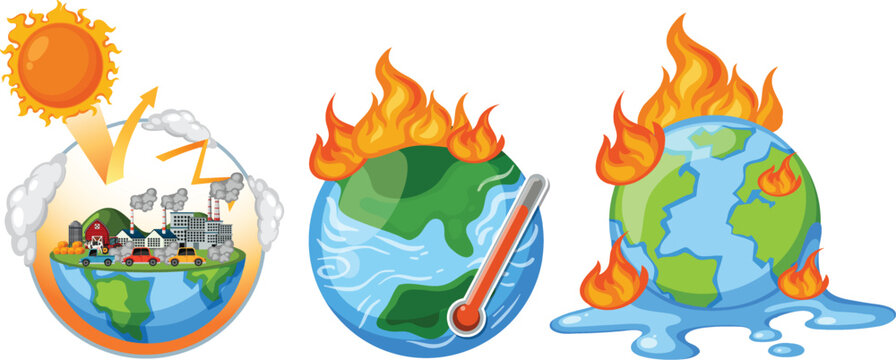 Earth with facial expression on fire from global warming