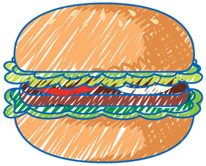 Hamburger in pencil colour sketch simple style