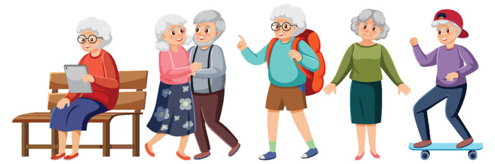 Set of old people characters