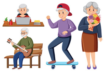 Set of old people characters