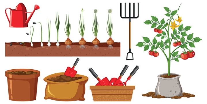Set of plant and gardening tools and equipment