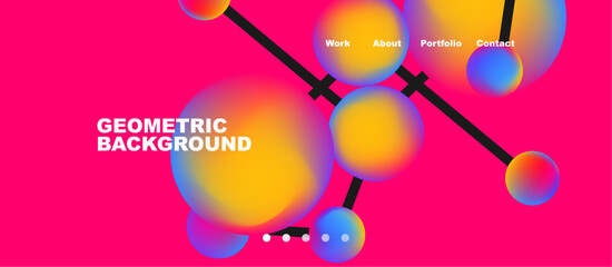 Line points connections geometric landing page background. Fluid circles and spheres with liquid gradients. Vector Illustration For Wallpaper, Banner, Background, Card, Book Illustration, landing page