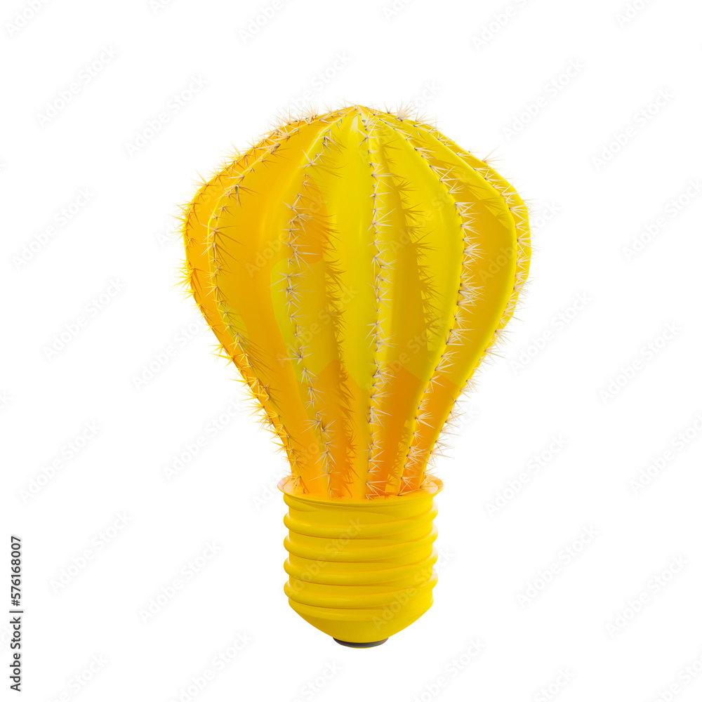 Poster yellow bulb shaped cactus. isolated on designed in minimal concept. 3d render.