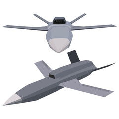 Vector illustration sets of unmanned aerial vehicle (UAV) and rotor drone. UAV technology for military defense warfare, weapon intelligence, armed combat aviation and spy aircraft