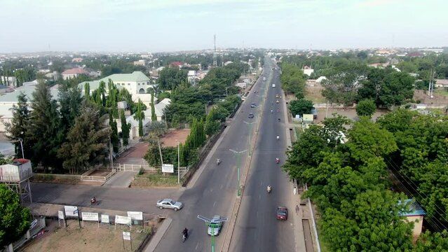 Highway in Gombe State, Nigeria - aerial flyover
