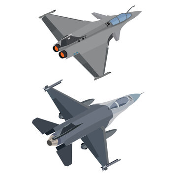 Vector illustraton sets of jet fighter, war plane attack military aircraft, combat plane with solid background. Image of military aircraft flying attack and defense for digital resources