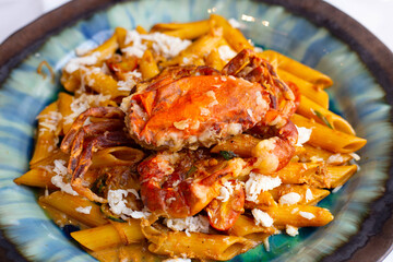 Penne cream sauce with soft shell crab