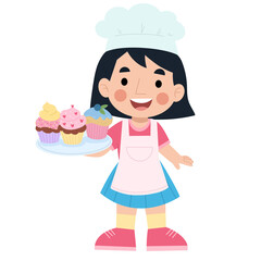 Illustration of a girl carrying a cup cake