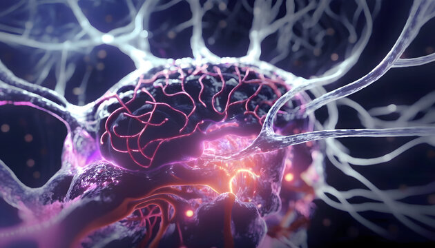 3D-rendered human brain neuron cells