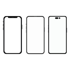 Vector illustration of phone mockup, hand holding smartphone, empty screen, application on touch screen device for digital resources isolated on white background 