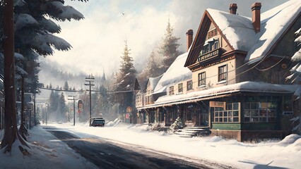 The Art of Architecture, A Stunning Village Street View in Winter