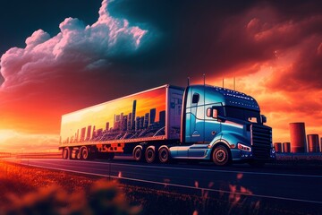 truck in landscape with natural sunlight Generative AI Art Illustration