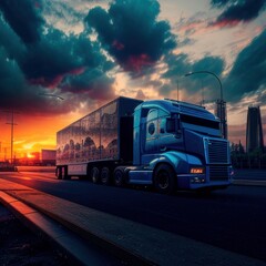 truck in landscape with natural sunlight Generative AI Art Illustration