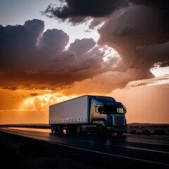 Obraz na płótnie Canvas truck in landscape with natural sunlight Generative AI Art Illustration
