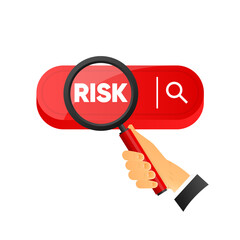 Risk Word Magnifying Glass on search bar on white background. Risk Management icon. Vector illustration.