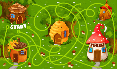 Naklejka premium Labyrinth maze with fairytale cartoon houses