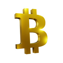 3d rendering shiny gold bitcoin crypto logo symbol icon perspective view