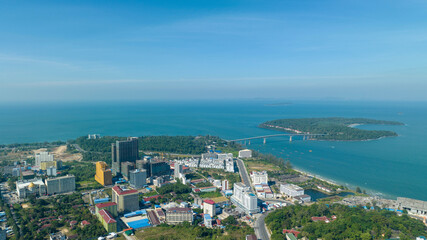 Naklejka na ściany i meble aerial view of Sihanoukville sea, beach and city