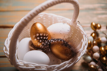 chocolate easter eggs in basket